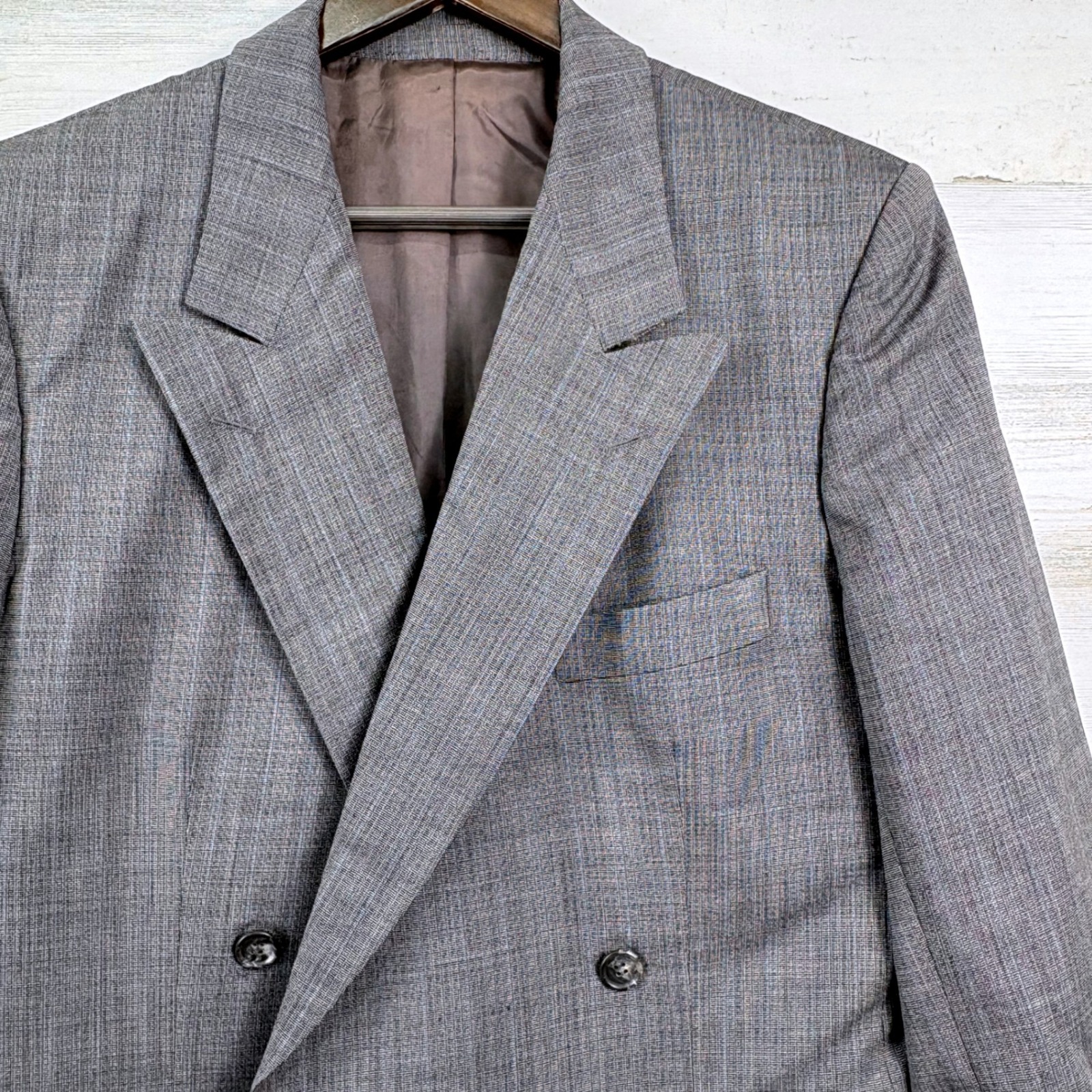 Hugo Boss 40r Blazer Vintage 80s Gray Double Breasted Wool Peak Lapel Old Money